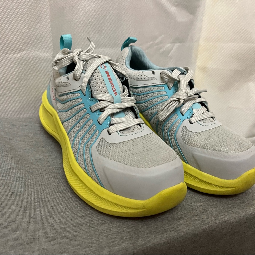 Women’s Composite toe work Sneakers Blue - Gray and Yellow Size 5